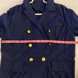 Blue Cotton-Polyester Blend - double breasted blazer with gold buttons